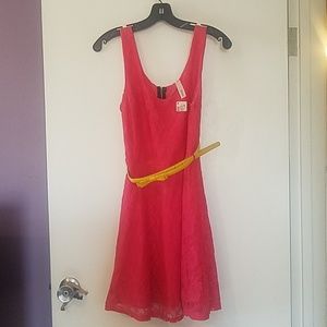 NWT New L skater dress coral lace over yellow belt